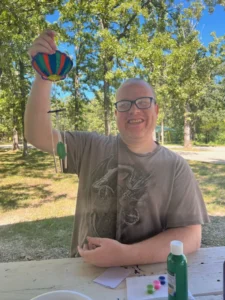 Home made wind chimes in park.